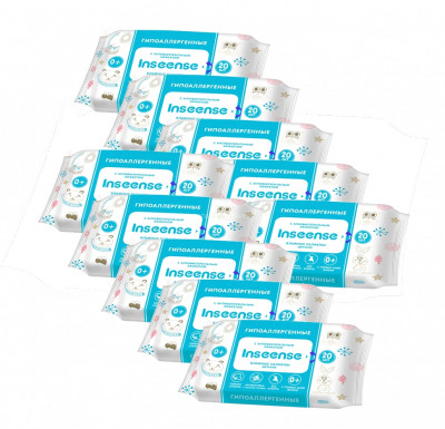 Мегапак Салфетки влажные антибактериальные Inseense для детей, 20 шт х 10 уп